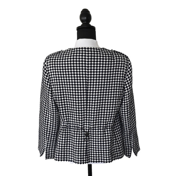 B8 Auth AKRIS PUNTO Nvy/Blk & White Tweed Zip & Snap Front Blazer Jacket Size 14 - Picture 4 of 10